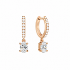 Fiorella Oval Accented Drop Huggie Hoop Lab-Grown Diamond Earrings in 14K Rose Gold, front view