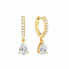 Fiorella Pear Accented Drop Huggie Hoop Lab-Grown Diamond Earrings in 18K Yellow Gold, front view