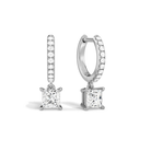 Fiorella Princess Accented Drop Huggie Hoop Lab-Grown Diamond Earrings in Platinum, front view