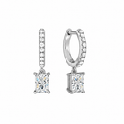 Fiorella Radiant Accented Drop Huggie Hoop Lab-Grown Diamond Earrings in 14K White Gold, front view