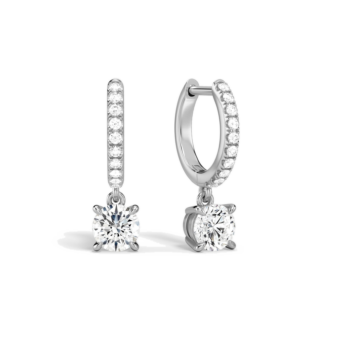 Fiorella Round Accented Drop Huggie Hoop Lab-Grown Diamond Earrings in 14K White Gold, front view