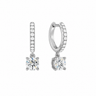 Fiorella Round Accented Drop Huggie Hoop Lab-Grown Diamond Earrings in Platinum, front view