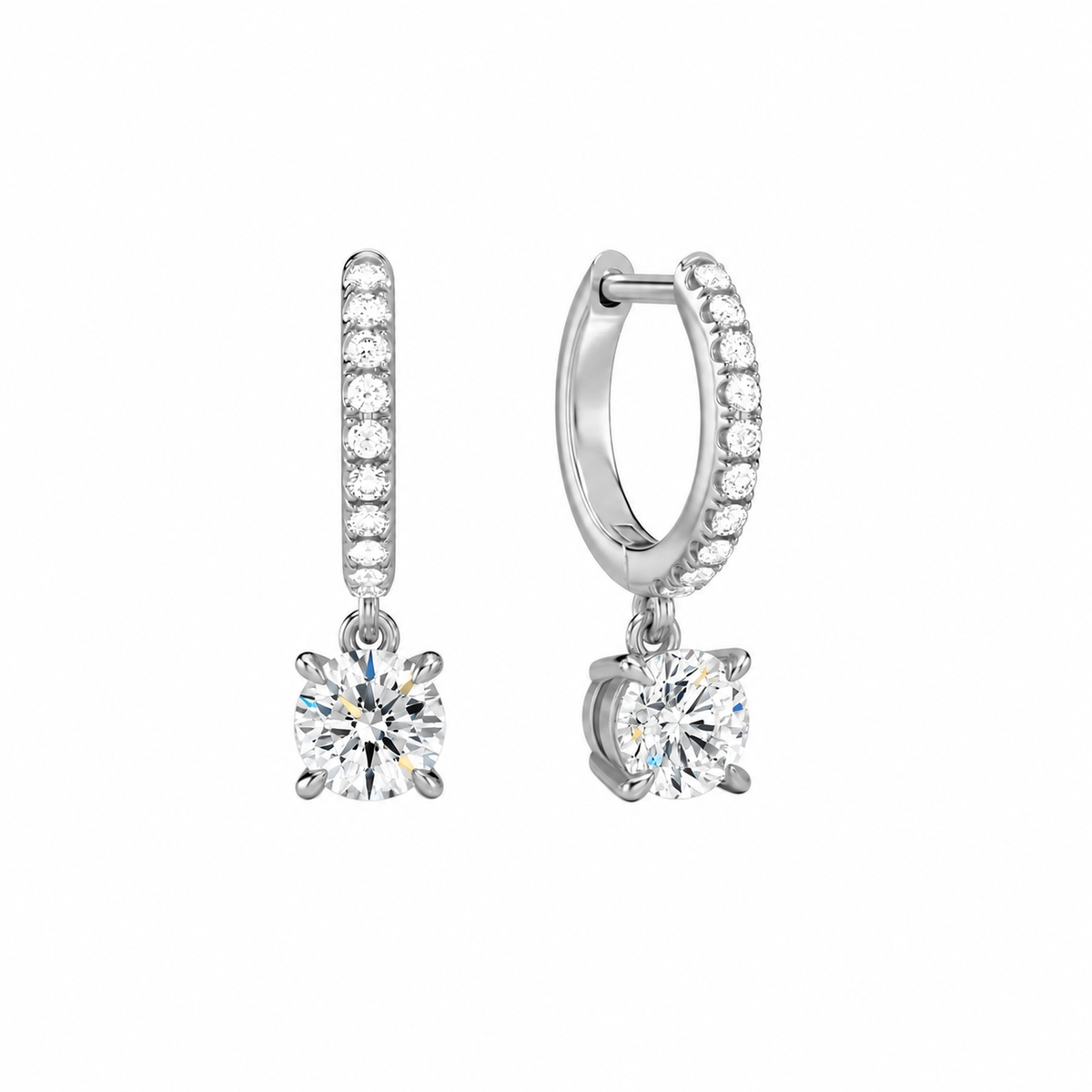 Fiorella Round Accented Drop Huggie Hoop Lab-Grown Diamond Earrings in 18K White Gold, front view