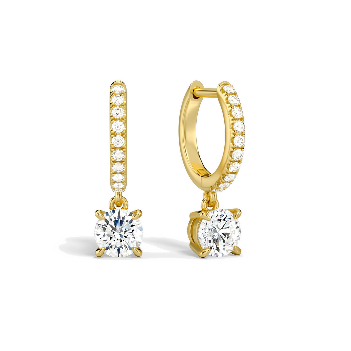 Fiorella Round Accented Drop Huggie Hoop Lab-Grown Diamond Earrings in 14K Yellow Gold, front view