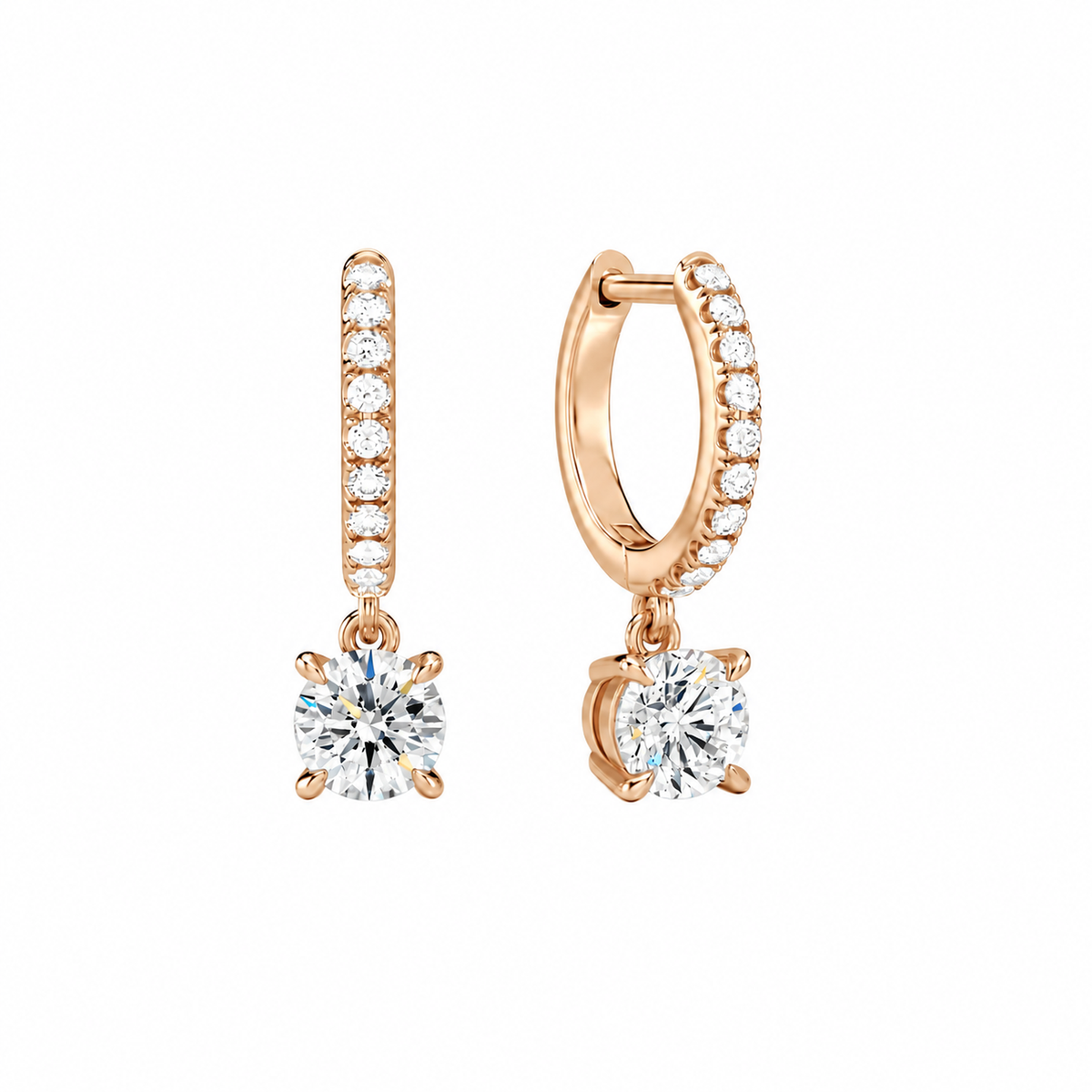 Fiorella Round Accented Drop Huggie Hoop Lab-Grown Diamond Earrings in 14K Rose Gold, front view