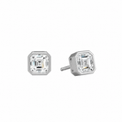 Jolie Asscher Bezel Solitaire Lab-Grown Diamond Stud Earrings in 14K White Gold, front view