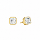 Jolie Asscher Bezel Solitaire Lab-Grown Diamond Stud Earrings in 14K Yellow Gold, front view