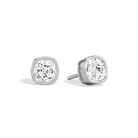 Jolie Cushion Bezel Solitaire Lab-Grown Diamond Stud Earrings in 14K White Gold, front view