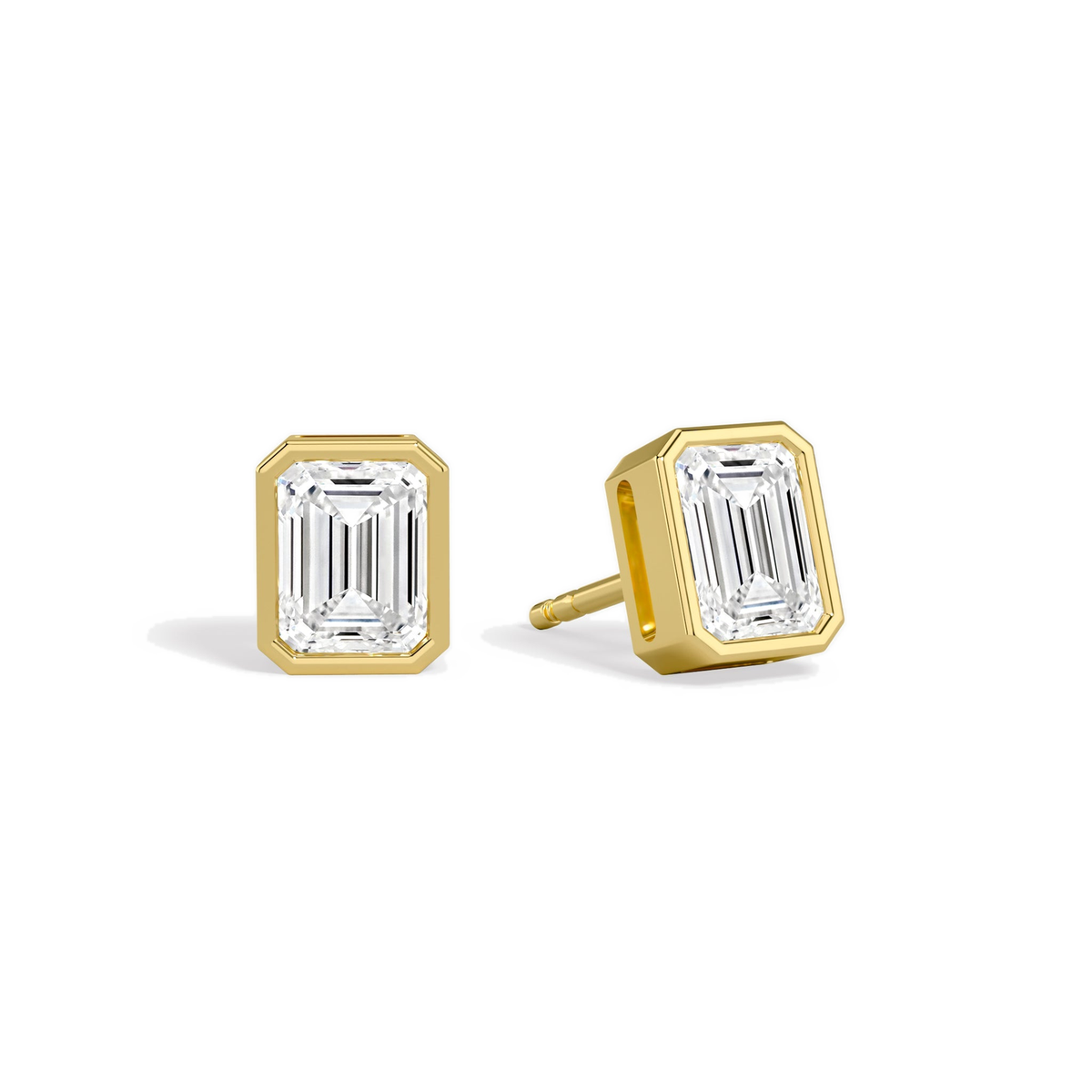 Jolie Emerald Bezel Solitaire Lab-Grown Diamond Stud Earrings in 18K Yellow Gold, front view