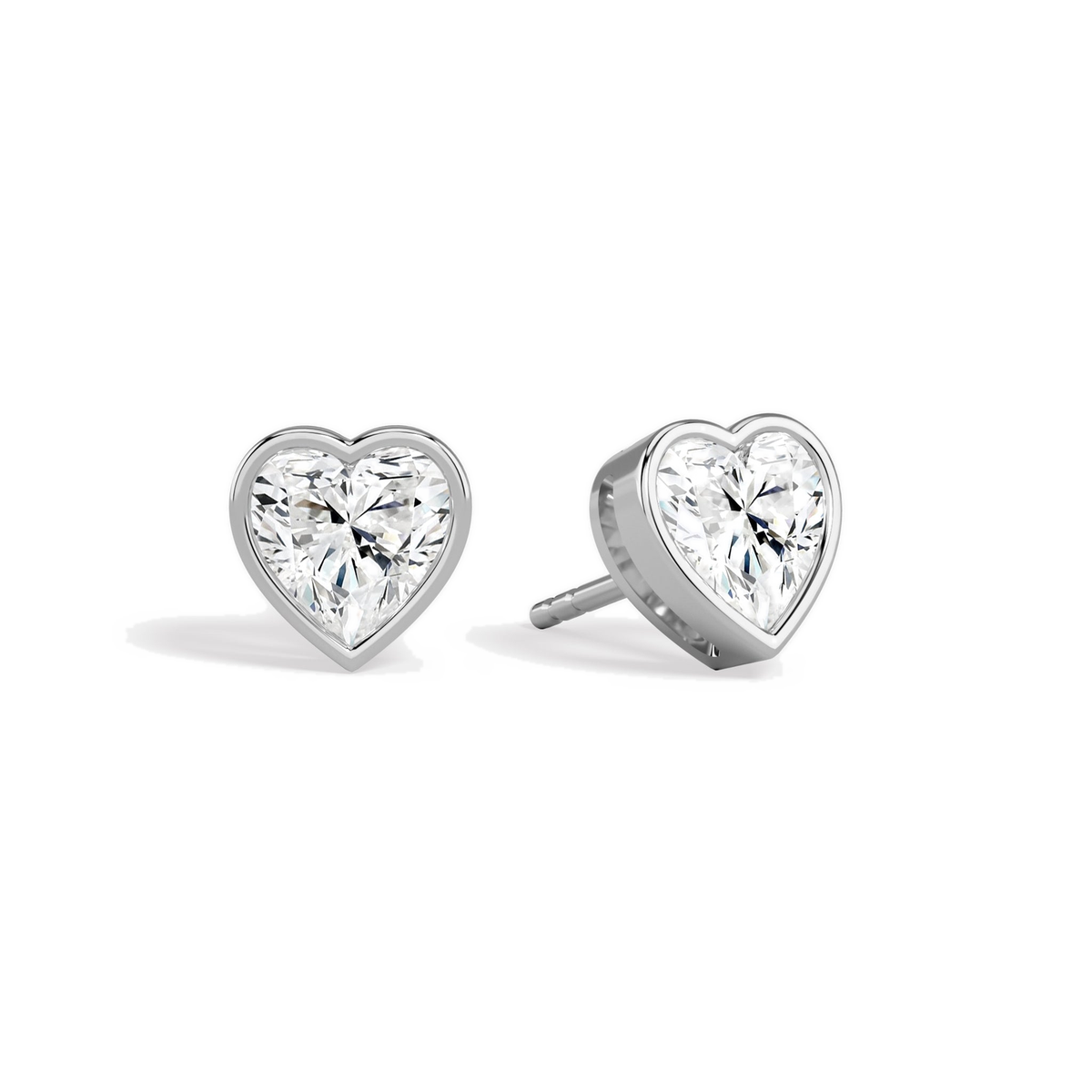 Jolie Heart Bezel Solitaire Lab-Grown Diamond Stud Earrings in 14K White Gold, front view