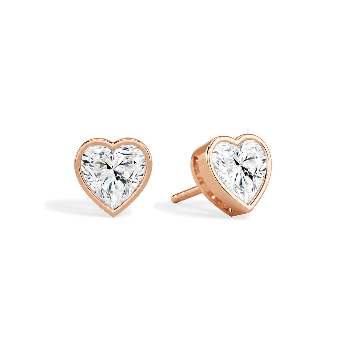 Jolie Heart Bezel Solitaire Lab-Grown Diamond Stud Earrings in 14K Rose Gold, front view