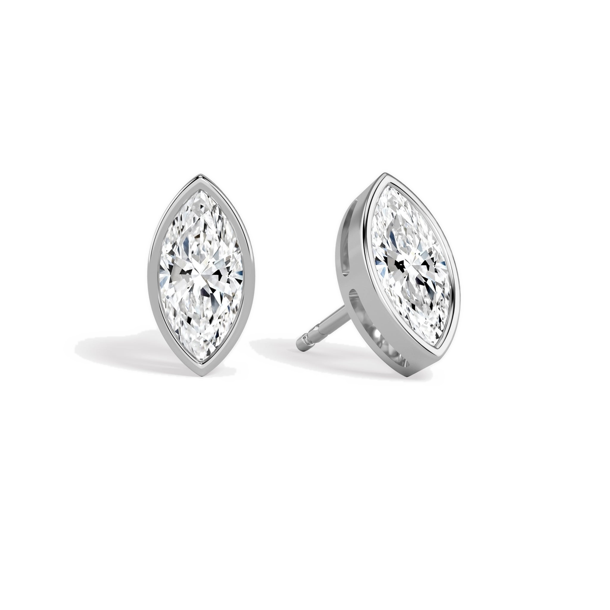 Jolie Marquise Bezel Solitaire Lab-Grown Diamond Stud Earrings in 14K White Gold, front view