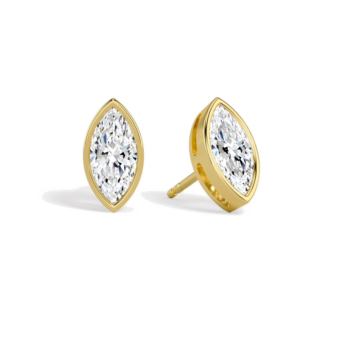 Jolie Marquise Bezel Solitaire Lab-Grown Diamond Stud Earrings in 14K Yellow Gold, front view