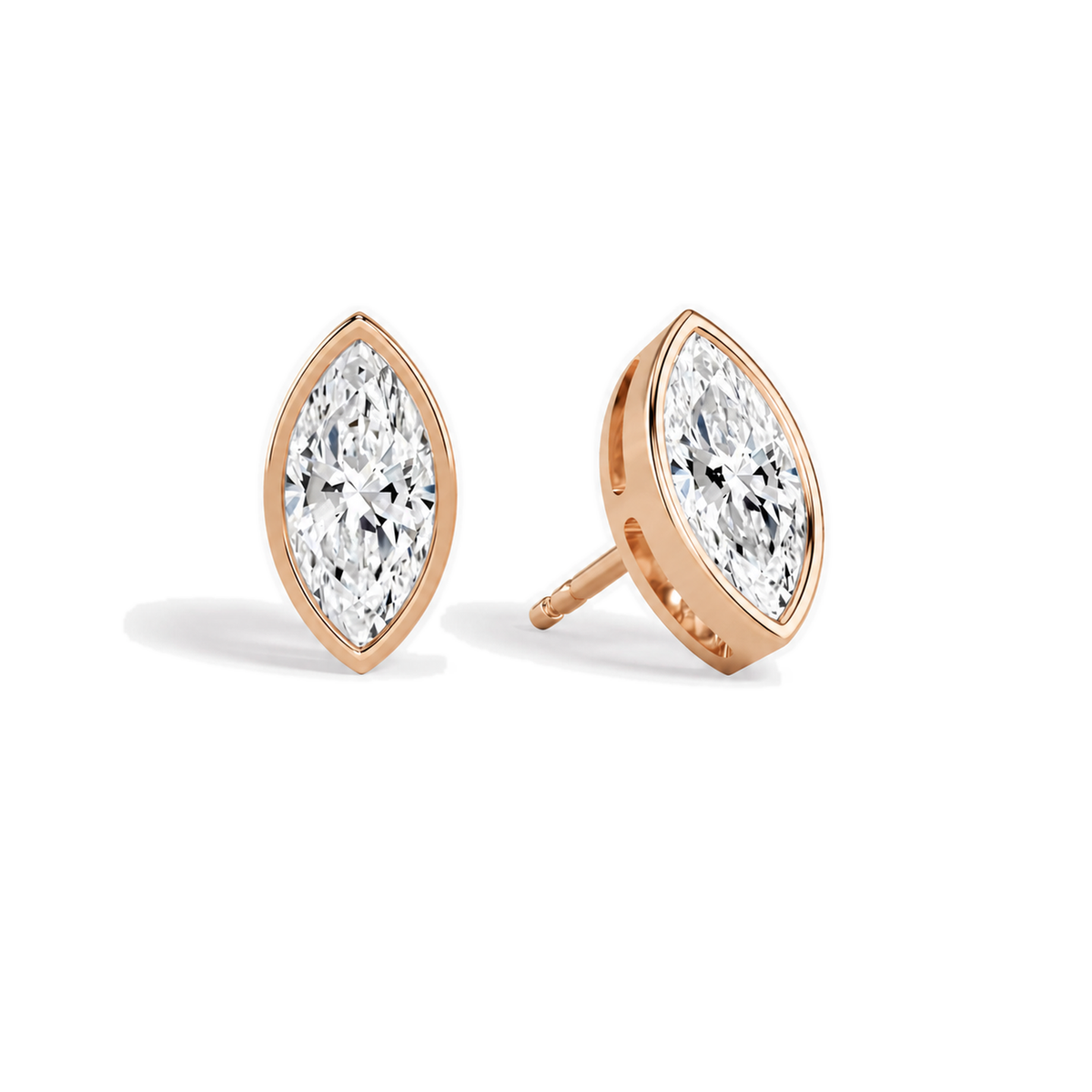 Jolie Marquise Bezel Solitaire Lab-Grown Diamond Stud Earrings in 14K Rose Gold, front view