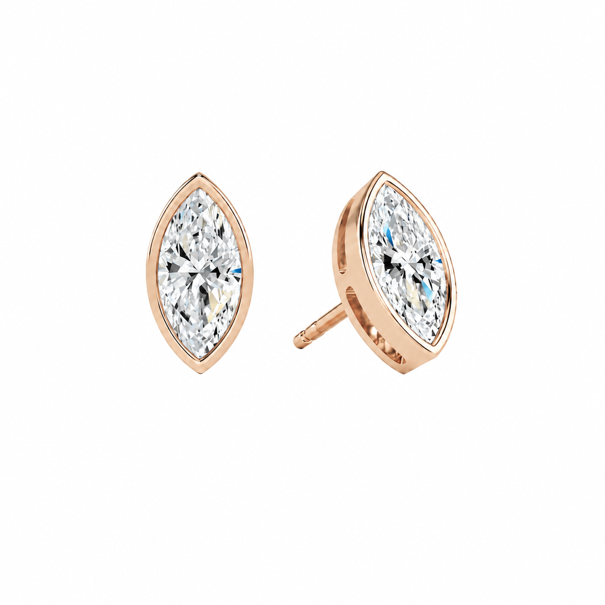 Jolie Marquise Bezel Solitaire Lab-Grown Diamond Stud Earrings in 14K Rose Gold, front view