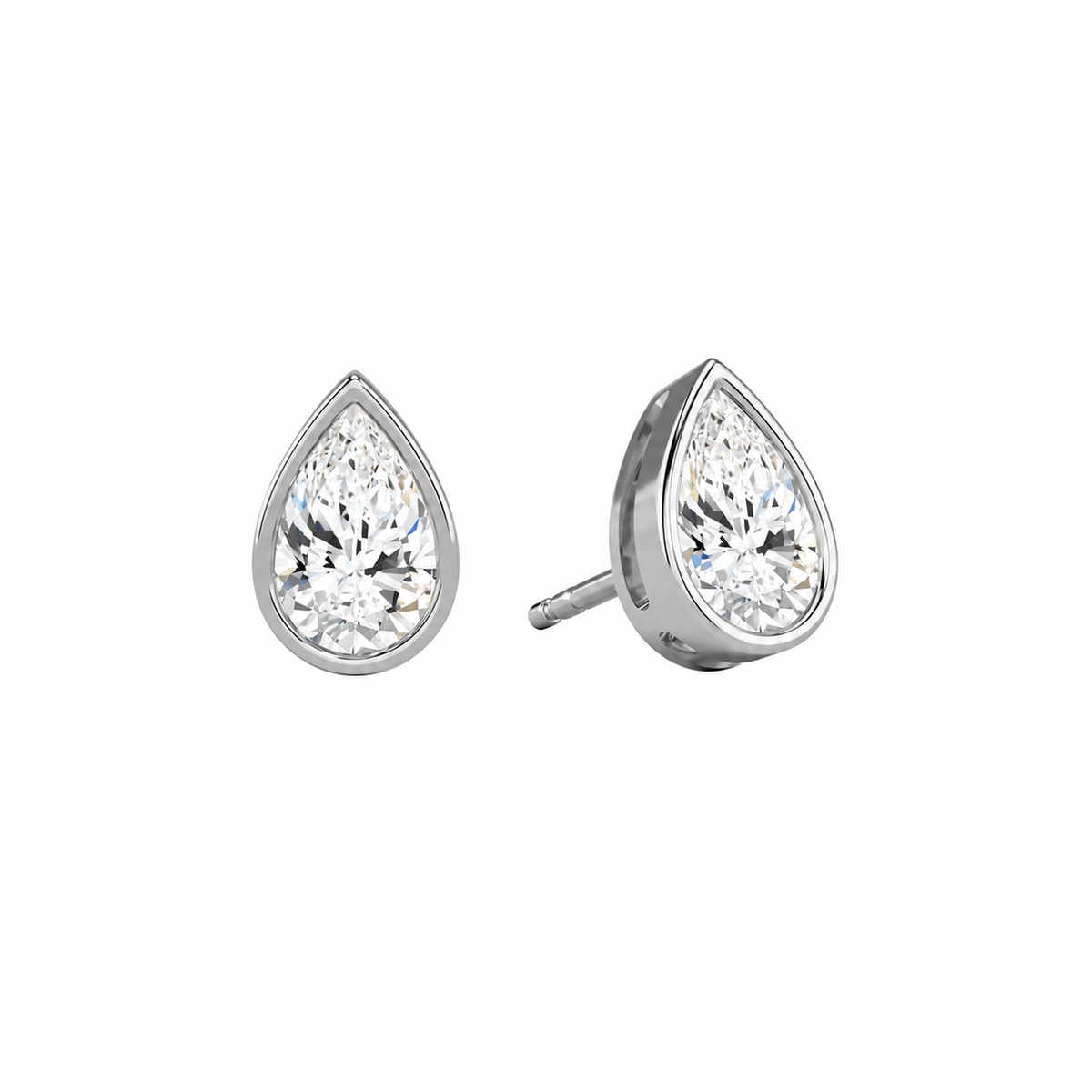 Jolie Pear Bezel Solitaire Lab-Grown Diamond Stud Earrings in 14K White Gold, front view
