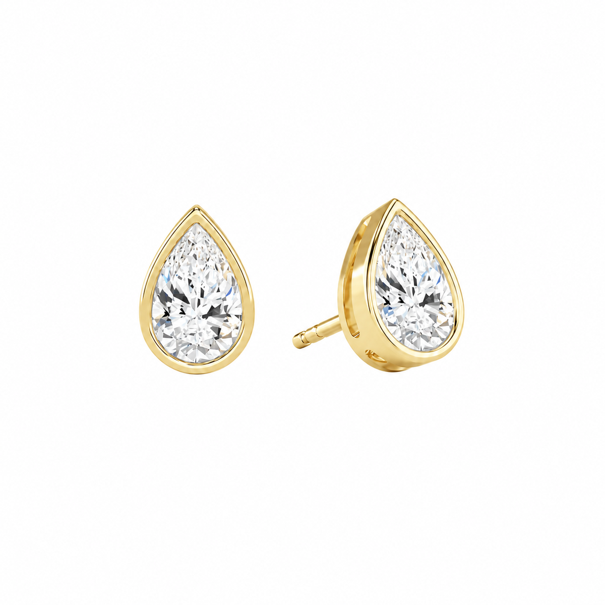 Jolie Pear Bezel Solitaire Lab-Grown Diamond Stud Earrings in 14K Yellow Gold, front view