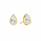 Jolie Pear Bezel Solitaire Lab-Grown Diamond Stud Earrings in 18K Yellow Gold, front view
