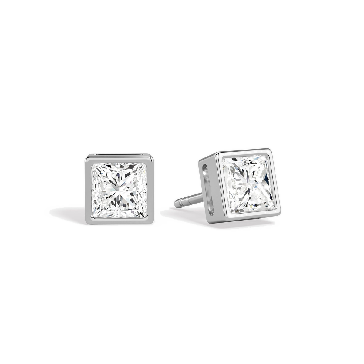 Jolie Princess Bezel Solitaire Lab-Grown Diamond Stud Earrings in Platinum, front view