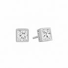 Jolie Princess Bezel Solitaire Lab-Grown Diamond Stud Earrings in 18K White Gold, front view