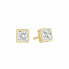 Jolie Princess Bezel Solitaire Lab-Grown Diamond Stud Earrings in 14K Yellow Gold, front view