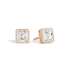 Jolie Princess Bezel Solitaire Lab-Grown Diamond Stud Earrings in 14K Rose Gold, front view