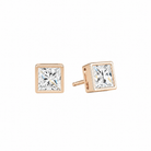 Jolie Princess Bezel Solitaire Lab-Grown Diamond Stud Earrings in 14K Rose Gold, front view