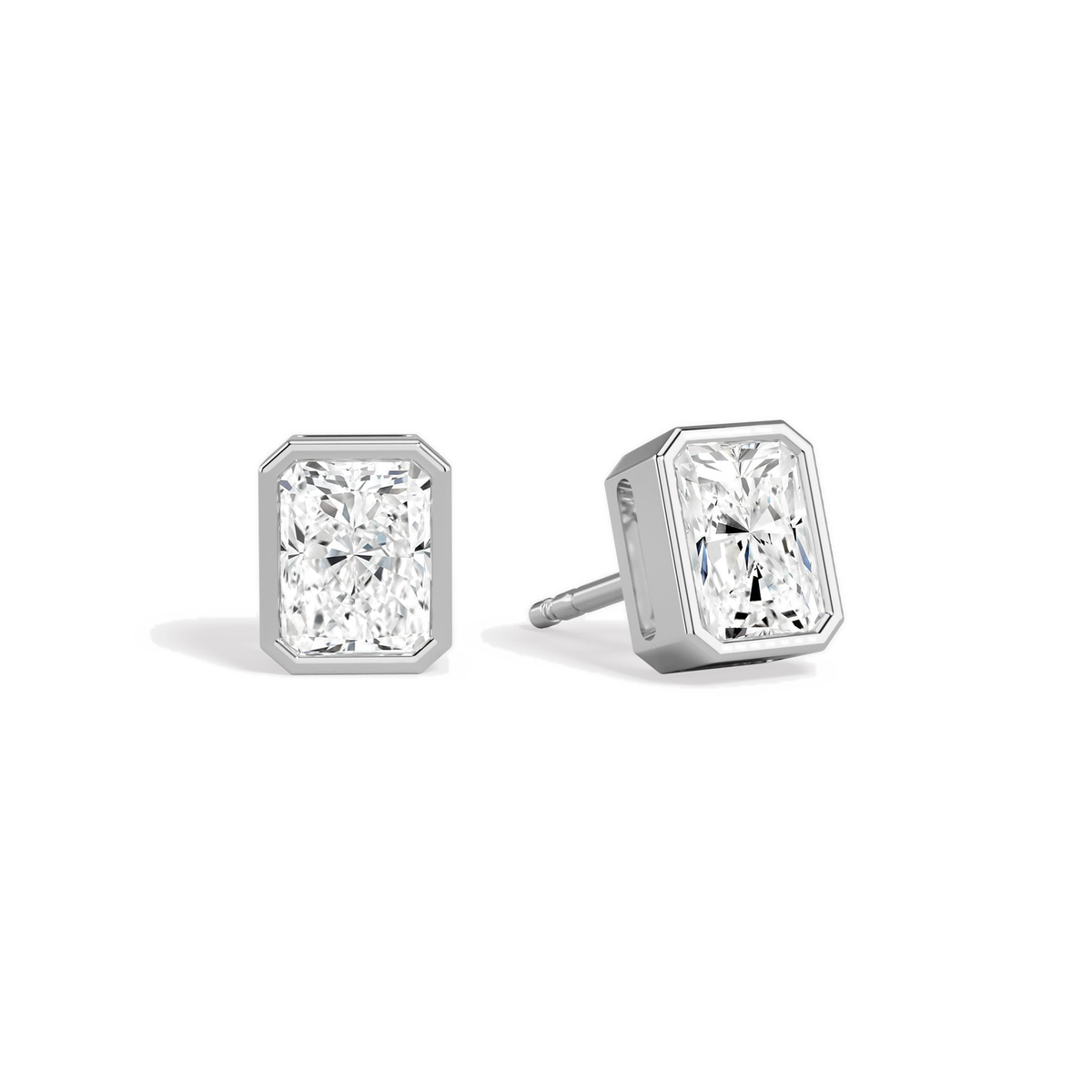 Jolie Radiant Bezel Solitaire Lab-Grown Diamond Stud Earrings in Platinum, front view