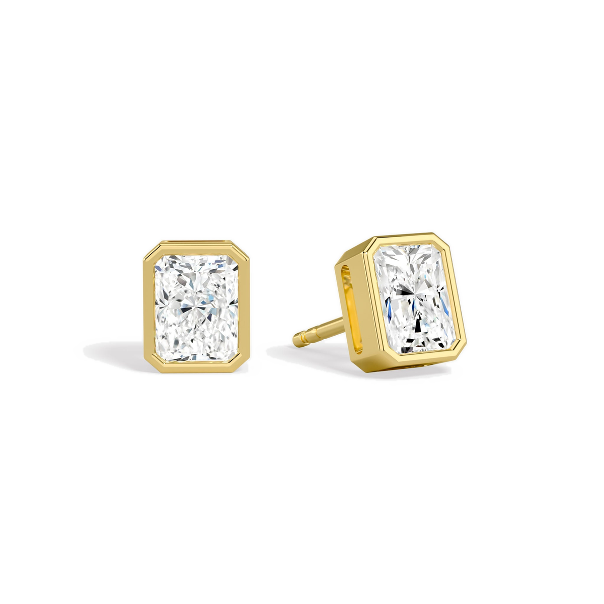 Jolie Radiant Bezel Solitaire Lab-Grown Diamond Stud Earrings in 14K Yellow Gold, front view