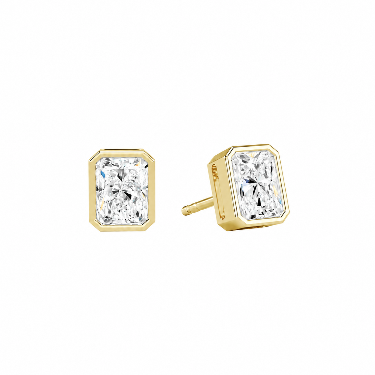 Jolie Radiant Bezel Solitaire Lab-Grown Diamond Stud Earrings in 14K Yellow Gold, front view