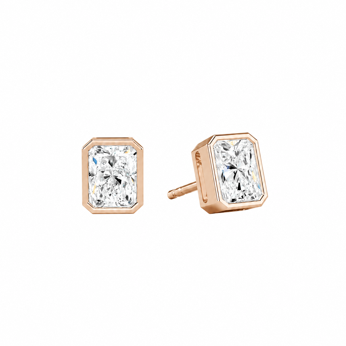 Jolie Radiant Bezel Solitaire Lab-Grown Diamond Stud Earrings in 14K Rose Gold, front view