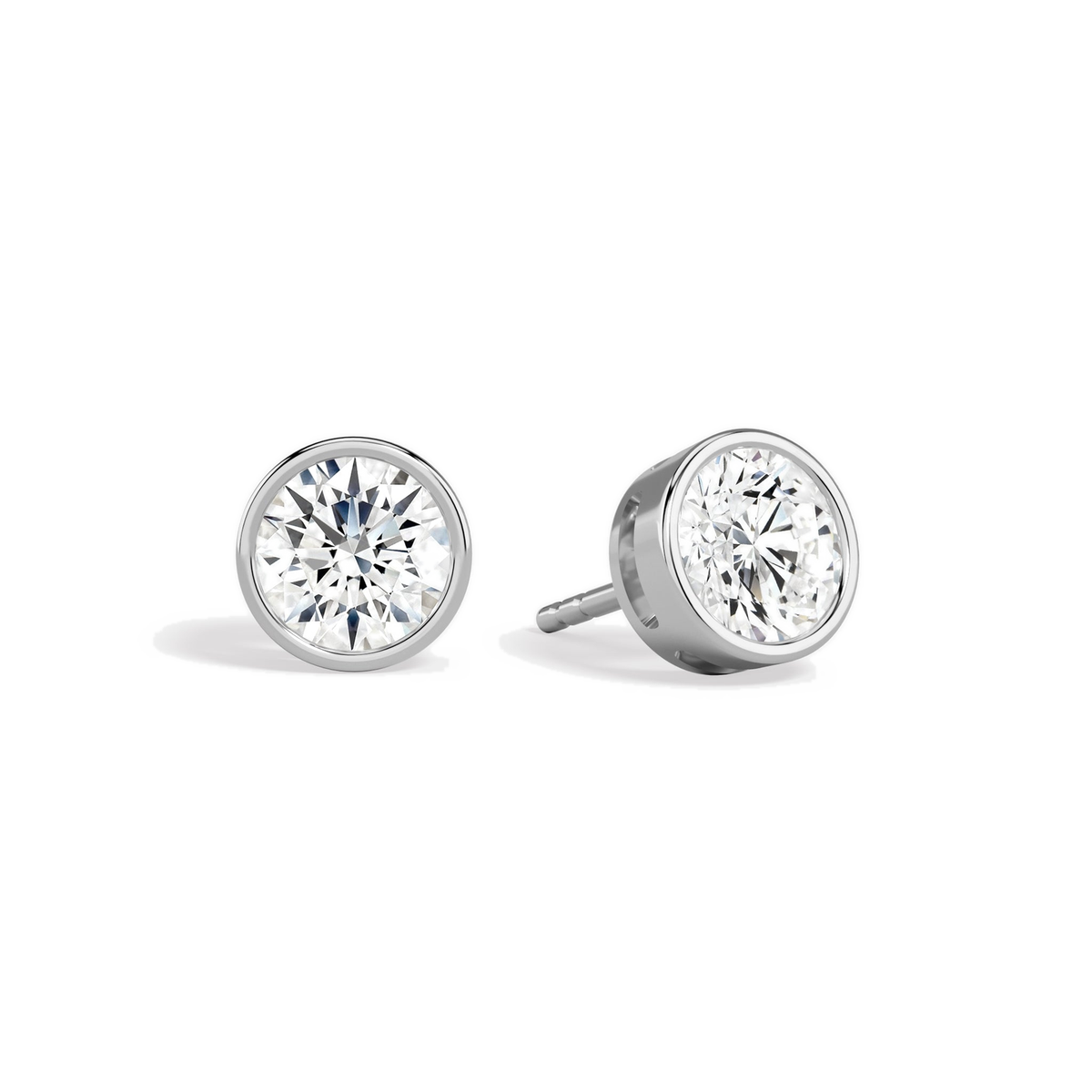 Jolie Round Bezel Solitaire Lab-Grown Diamond Stud Earrings in Platinum, front view