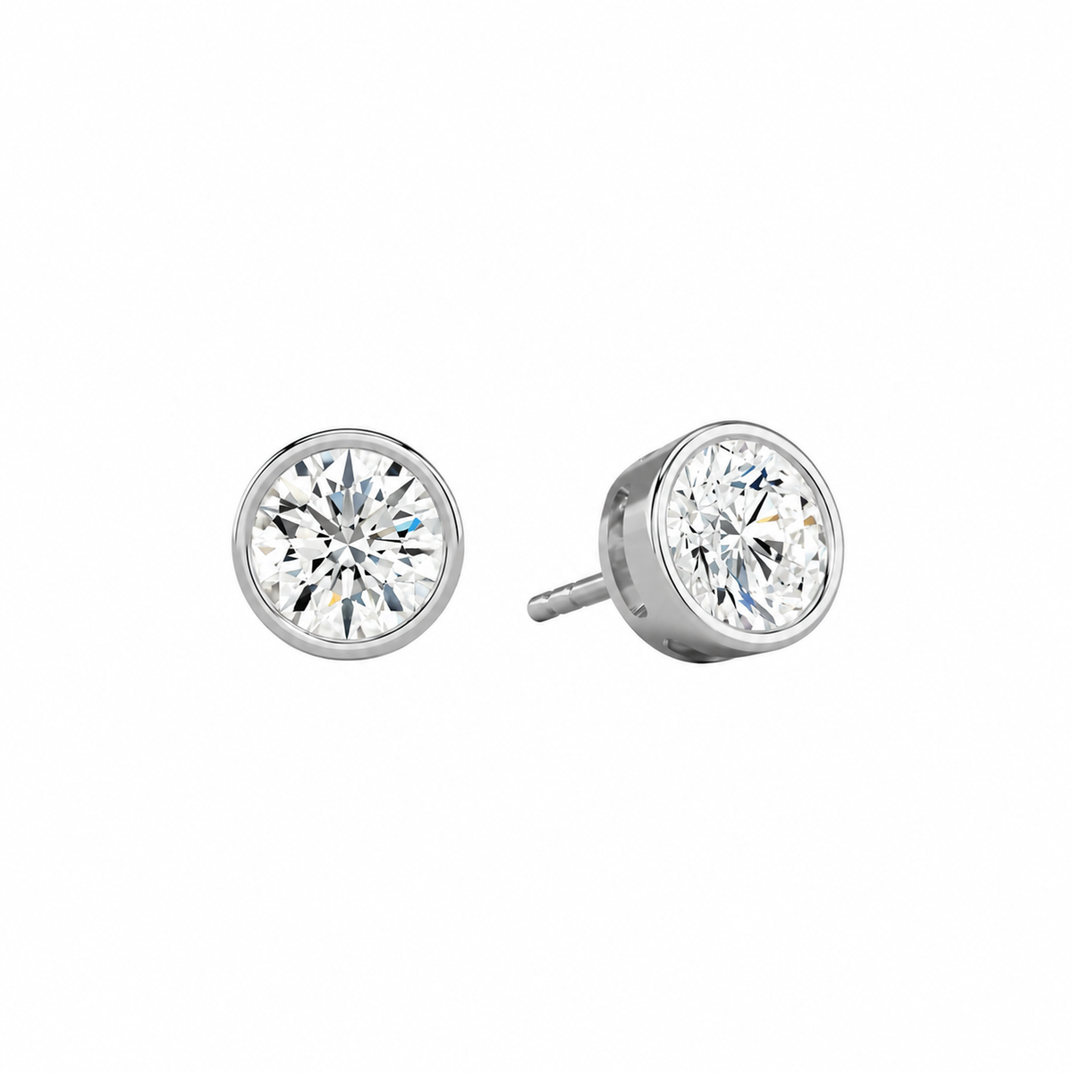 Jolie Round Bezel Solitaire Lab-Grown Diamond Stud Earrings in 18K White Gold, front view
