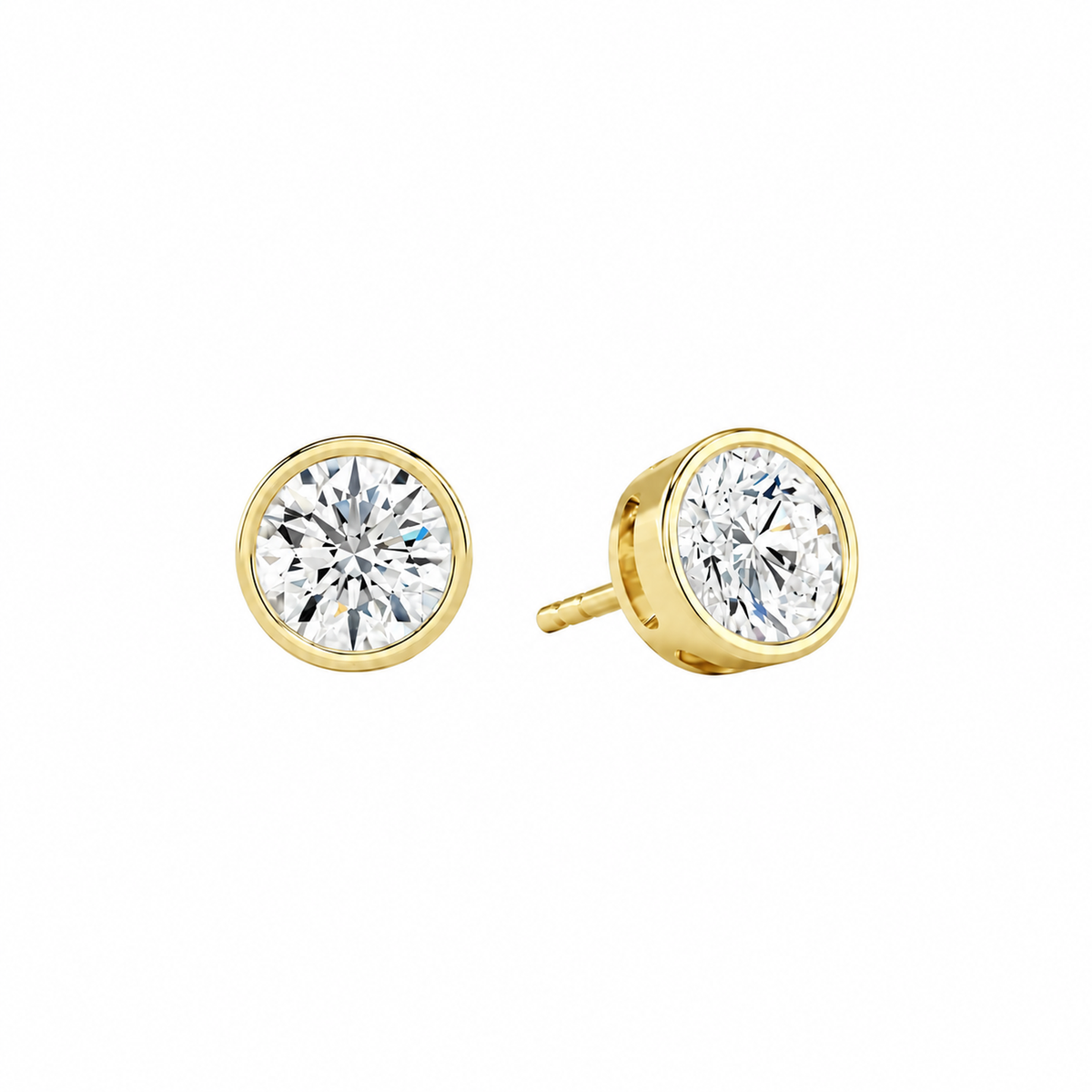 Jolie Round Bezel Solitaire Lab-Grown Diamond Stud Earrings in 18K Yellow Gold, front view
