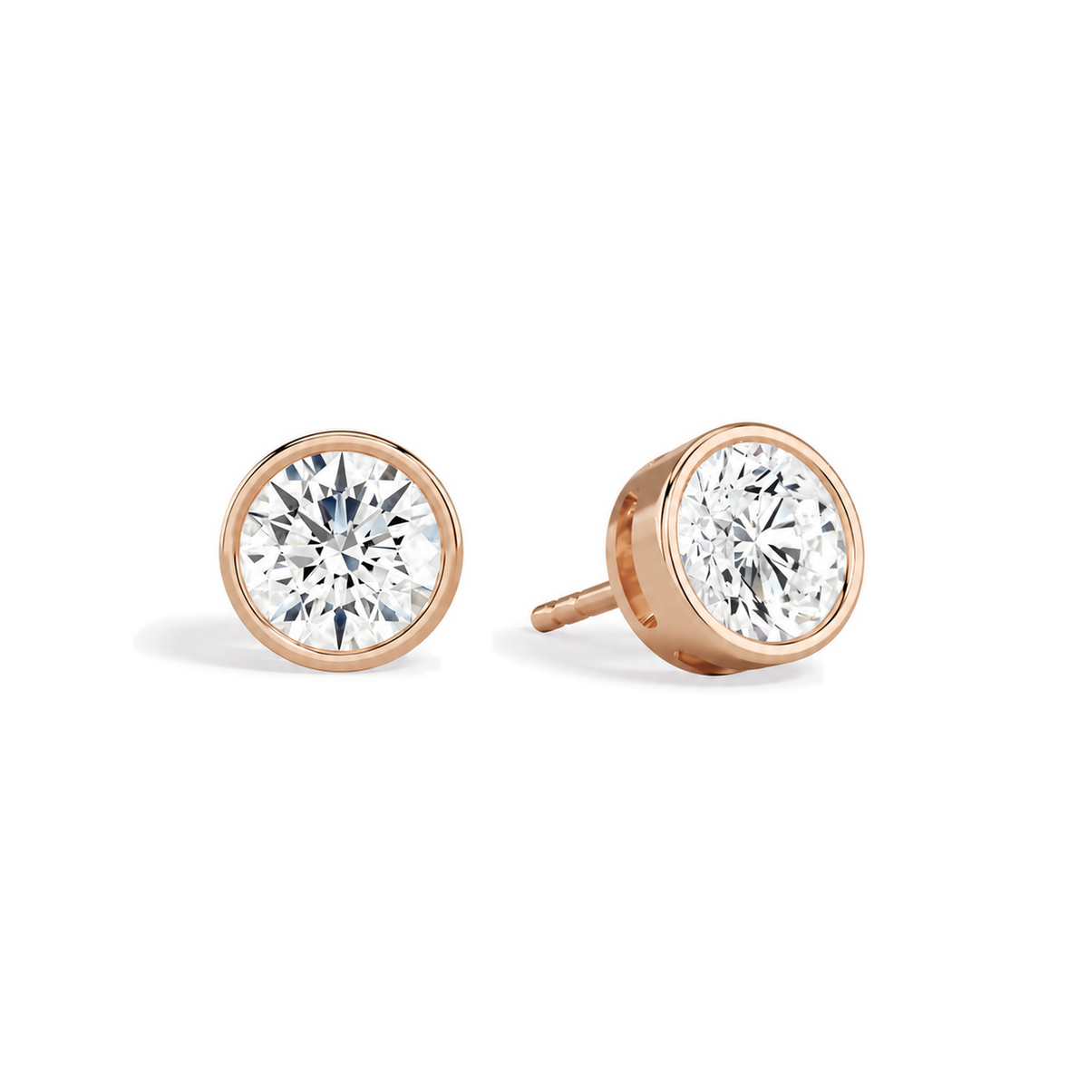 Jolie Round Bezel Solitaire Lab-Grown Diamond Stud Earrings in 14K Rose Gold, front view
