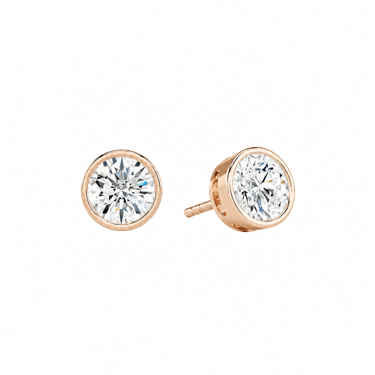 Jolie Round Bezel Solitaire Lab-Grown Diamond Stud Earrings in 14K Rose Gold, front view