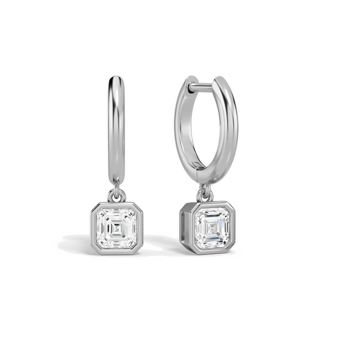 Giselle Asscher Bezel Drop Huggie Hoop Lab-Grown Diamond Earrings in 14K White Gold, front view