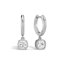Giselle Cushion Bezel Drop Huggie Hoop Lab-Grown Diamond Earrings in 14K White Gold, front view