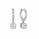 Giselle Cushion Bezel Drop Huggie Hoop Lab-Grown Diamond Earrings in Platinum, front view