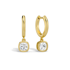 Giselle Cushion Bezel Drop Huggie Hoop Lab-Grown Diamond Earrings in 14K Yellow Gold, front view
