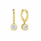 Giselle Cushion Bezel Drop Huggie Hoop Lab-Grown Diamond Earrings in 14K Yellow Gold, front view