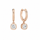 Giselle Cushion Bezel Drop Huggie Hoop Lab-Grown Diamond Earrings in 14K Rose Gold, front view