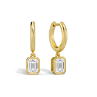 Giselle Emerald Bezel Drop Huggie Hoop Lab-Grown Diamond Earrings in 18K Yellow Gold, front view