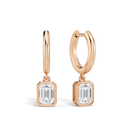 Giselle Emerald Bezel Drop Huggie Hoop Lab-Grown Diamond Earrings in 14K Rose Gold, front view