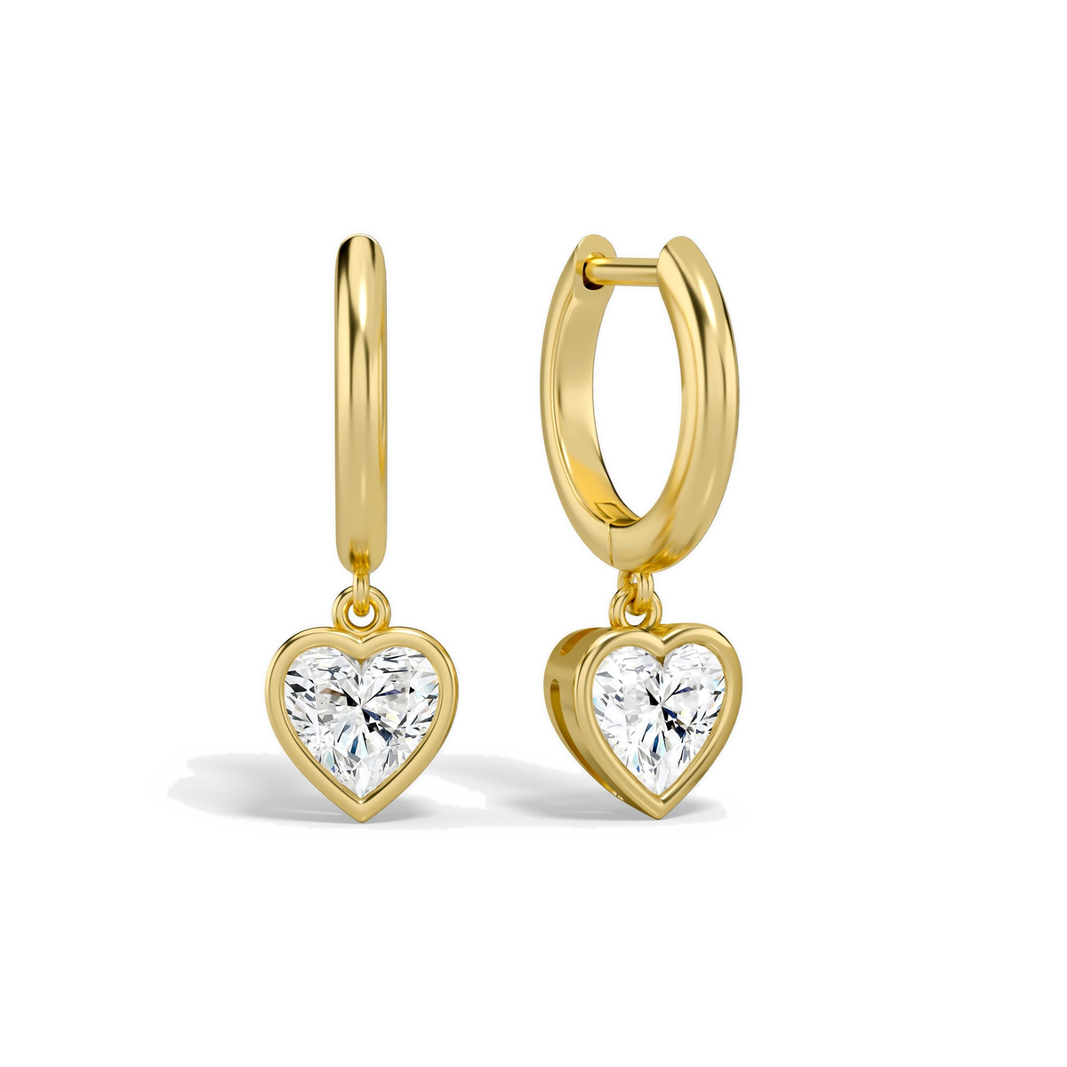 Giselle Heart Bezel Drop Huggie Hoop Lab-Grown Diamond Earrings in 18K Yellow Gold, front view