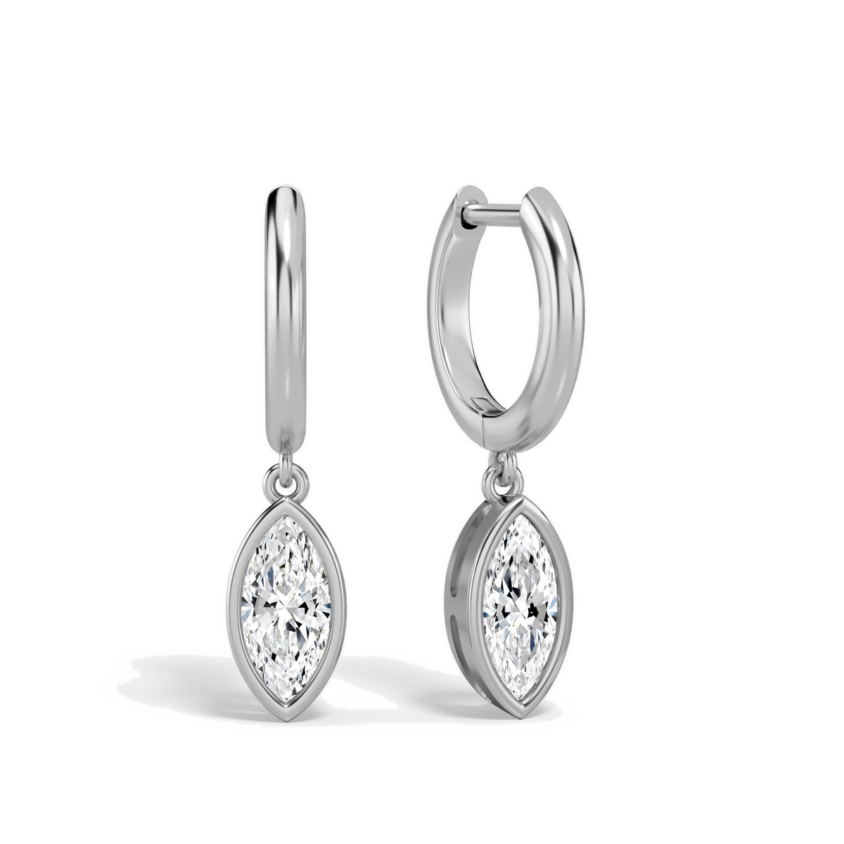 Giselle Marquise Bezel Drop Huggie Hoop Lab-Grown Diamond Earrings in Platinum, front view