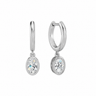 Giselle Oval Bezel Drop Huggie Hoop Lab-Grown Diamond Earrings in Platinum, front view