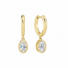 Giselle Oval Bezel Drop Huggie Hoop Lab-Grown Diamond Earrings in 14K Yellow Gold, front view