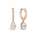 Giselle Oval Bezel Drop Huggie Hoop Lab-Grown Diamond Earrings in 14K Rose Gold, front view