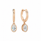 Giselle Oval Bezel Drop Huggie Hoop Lab-Grown Diamond Earrings in 14K Rose Gold, front view
